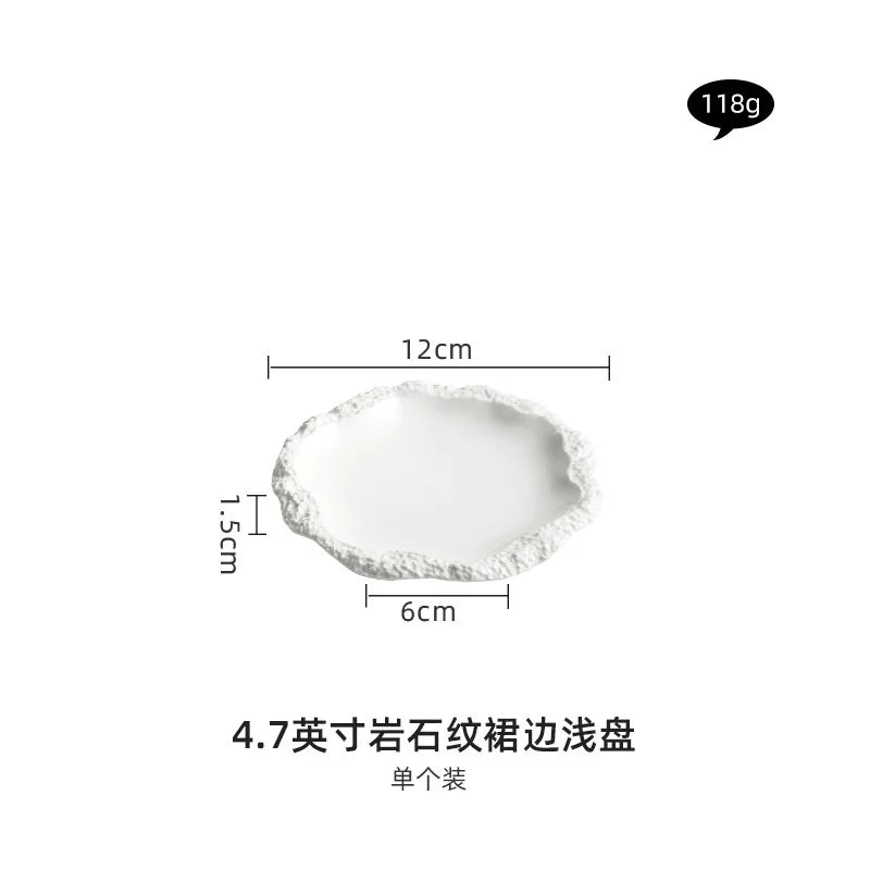 Rock Pattern Skirt Plate Dish Dish Household Ceramic Flat Shallow Plate Hotel Display Plate