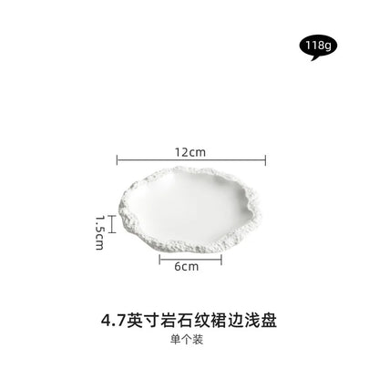 Rock Pattern Skirt Plate Dish Dish Household Ceramic Flat Shallow Plate Hotel Display Plate