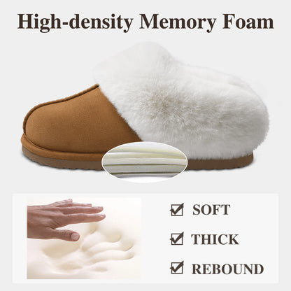 Comwarm Winter Suede Fur Slippers for Women Plush Home Slippers Fluffy Faux Fur Shoes Indoor Outdoor Furry House Fuzzy Slides