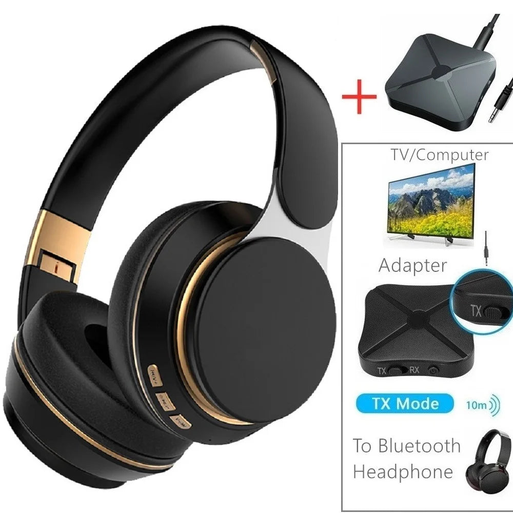 Wireless TV Headphones Bluetooth 5.0 USB Adaptor Stereo Headset Foldable Helmet Earbuds with Mic for Samsung TV PC Music