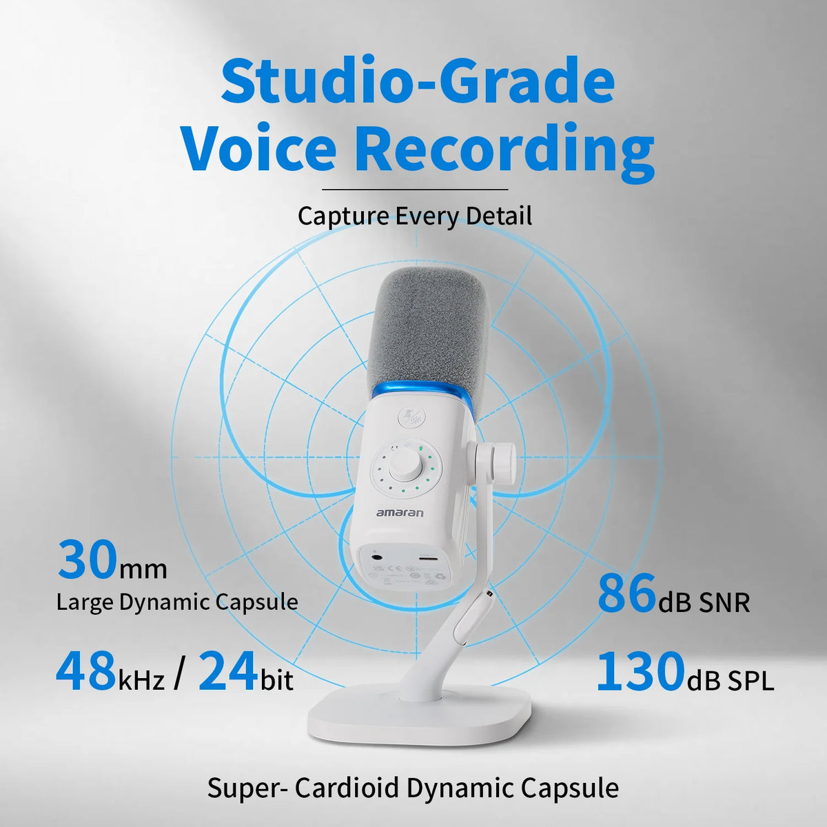 amaran Mic Wireless Desktop Microphone AI Noise Reduction 30mm Capsule 50m Range 60 Hours Battery for Podcasts Livestreams