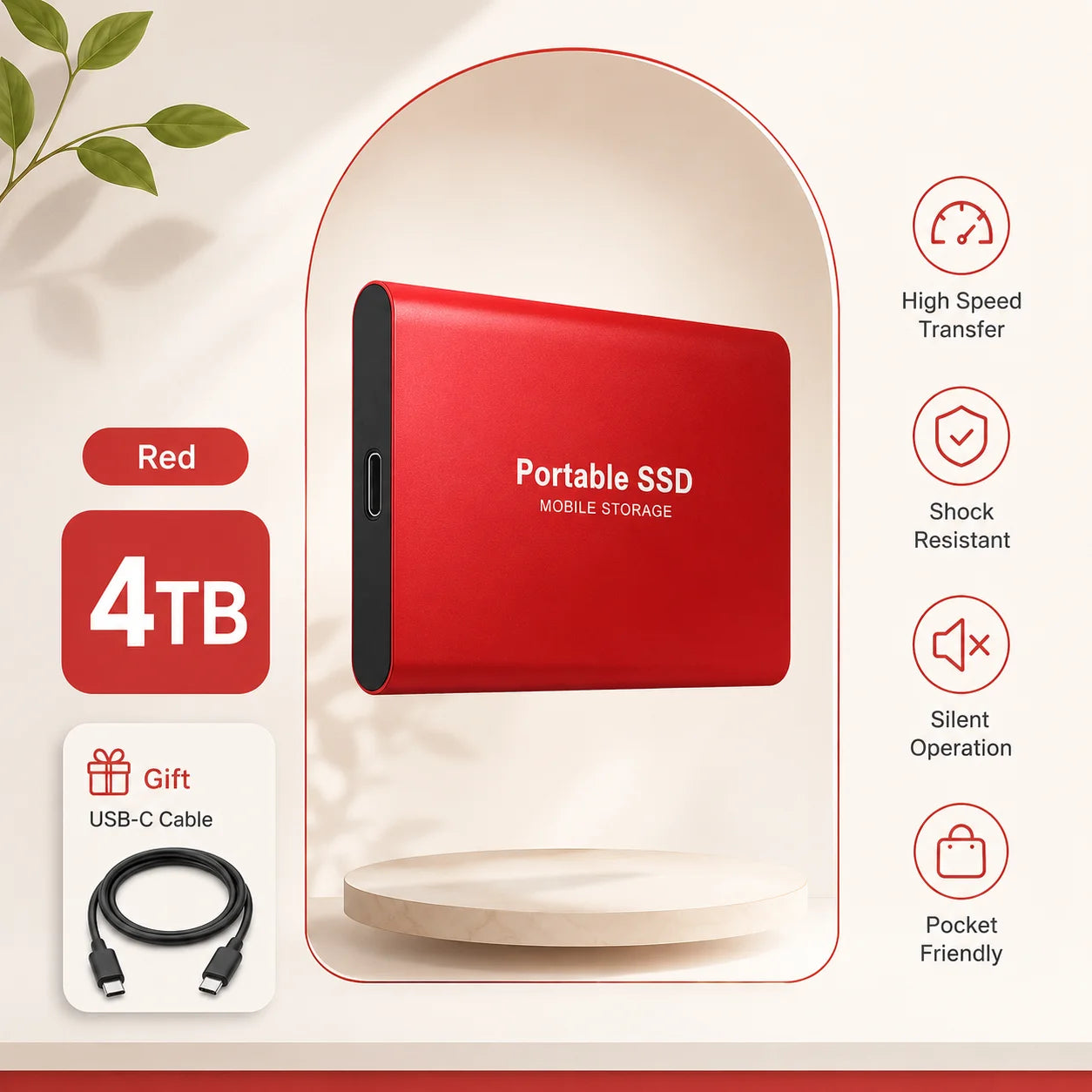 1TB 2TB Shockproof Portable External Hard Drive USB3.2 Type-C SSD Plug Play Hard Disk  For Laptop Mac