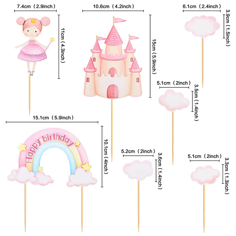 Castle Cake Topper Flag Rainbow Anniversary Cupcake Toppers For Wedding Happy Birthday Party Baking Decoration Happy New Year