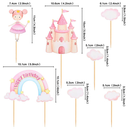 Castle Cake Topper Flag Rainbow Anniversary Cupcake Toppers For Wedding Happy Birthday Party Baking Decoration Happy New Year