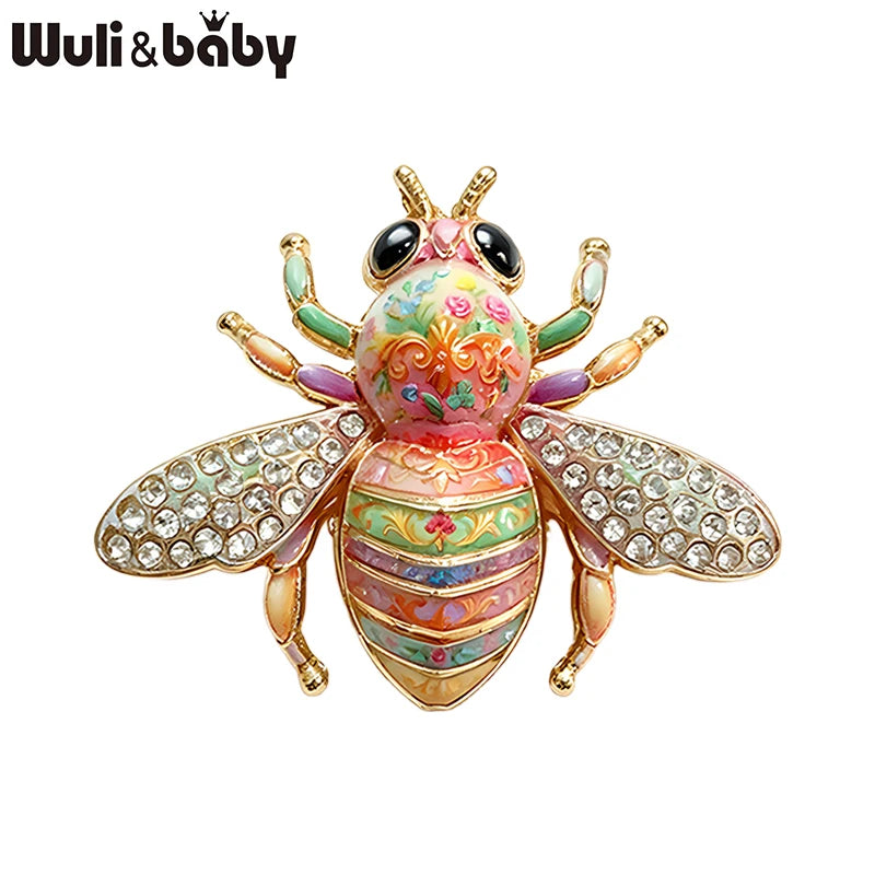 Wuli&baby Cute Rhinestone Bee Brooches For Women Unisex 5-color Beautiful Insects Party Office Brooch Pins Gifts