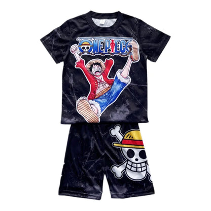 2026 New One Piece Monkey D. Luffy Kids Pajama Set Short Sleeve T-shirt & Shorts Anime Sleepwear Soft Breathable Loungewear