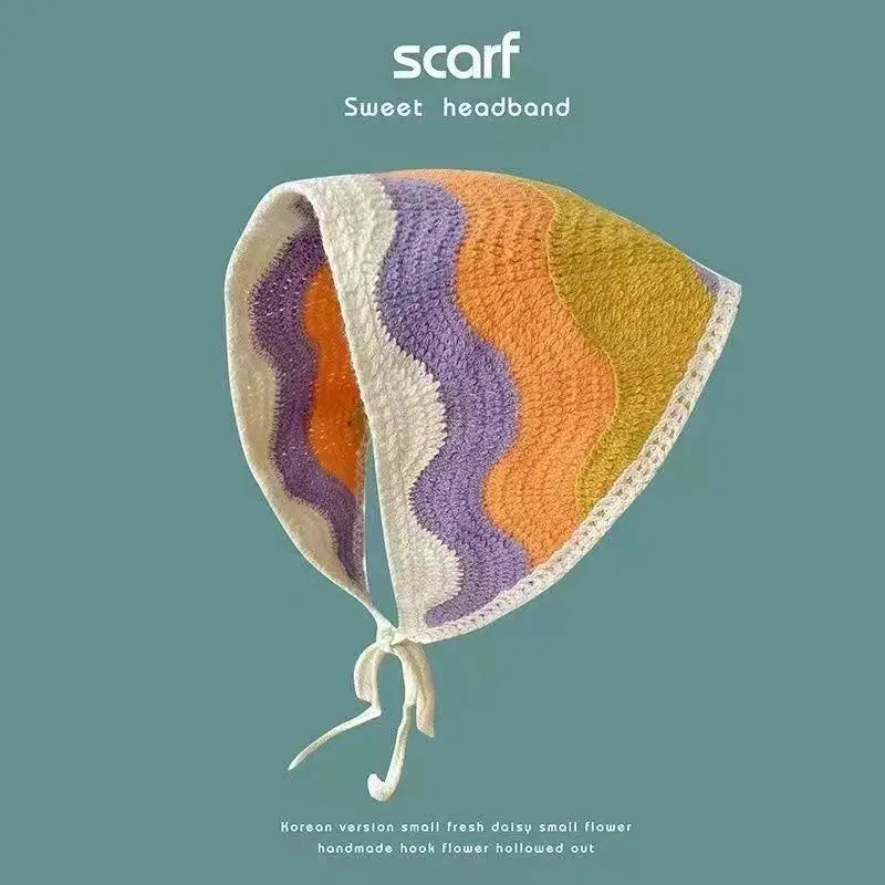 Korean-style cozy knit triangular headscarf for women, spring/summer, cute versatile country beach vacation hairband