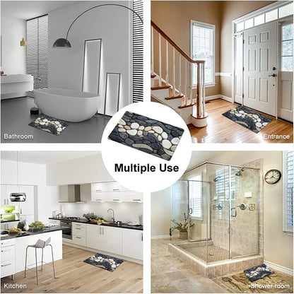 Pebble Pattern Diatomite Rug Floor Mats Absorbent Kitchen Doormat Non-Slip Bathroom Living Room Mat 2D Rubber Backing Carpet