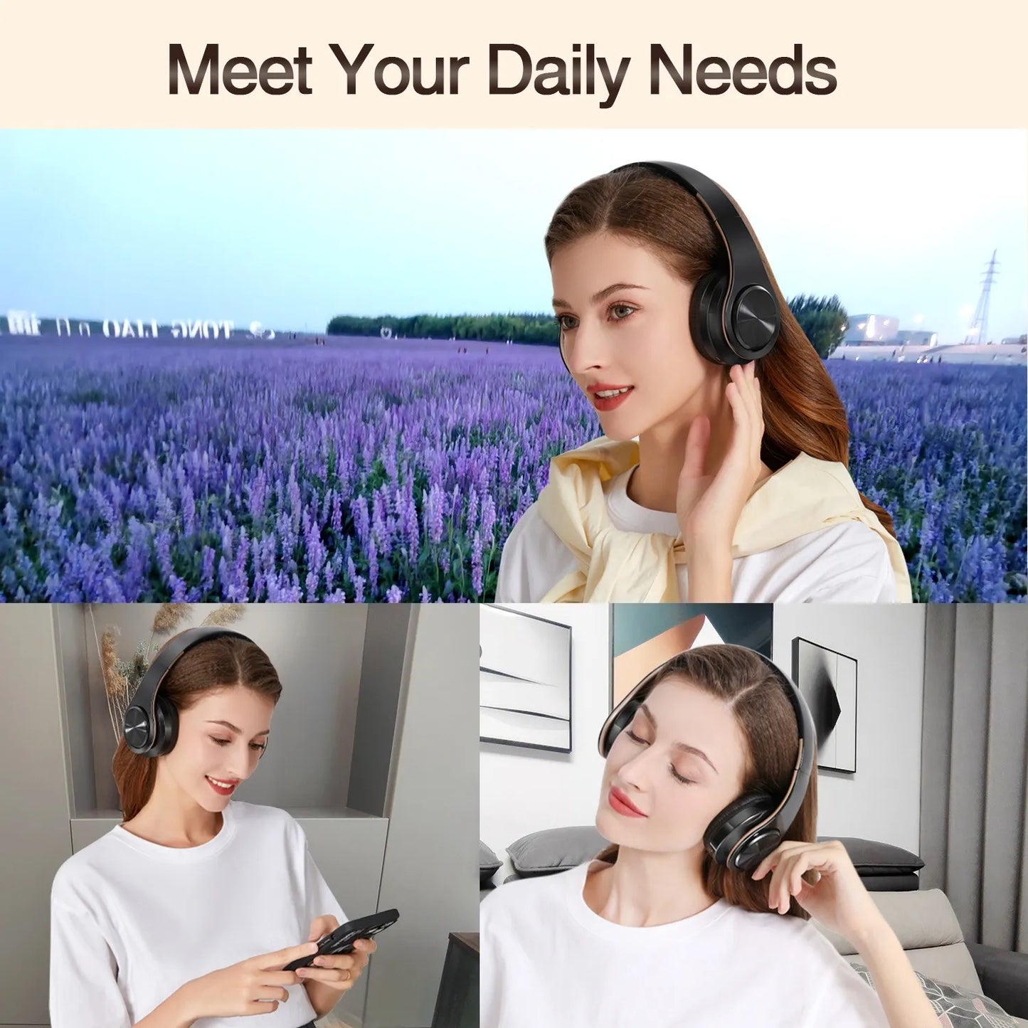 Men Gift Gold Wireless Headphones Bluetooth Earphone Stereo Headset Game with Build-in MIC with Universal for Android and iOS