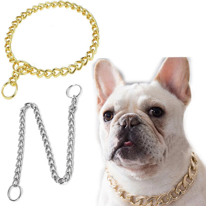 Dog Gold Silver Chain Link Dog Collar Dog Choke Necklace Collar Metal P Slip Chain Training Walking Choker Stylish PET Accessory