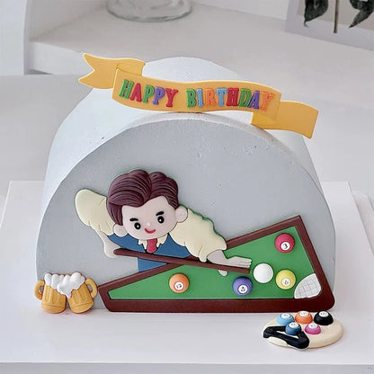 Billiard Cake Birthday Decoration Happy Father's Day Birthday Beer Dad Happy Men's Party Table Tennis Cake Ornaments