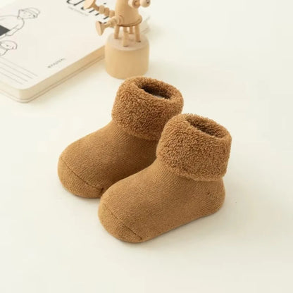 Fashion 0-3Year Kids Woolen Socks Looped Winter Thick Warm Snow Floor Socks Velvet Lining Newborn Footwear Toddler Baby Socks