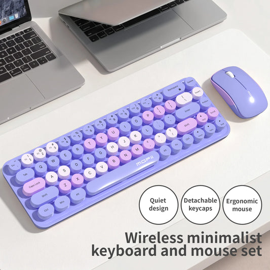 MOFii Idol Wireless Keyboard Mouse Combo, Macaron Gradient, Quiet Compact Portable Set for Laptop/Desktop Office