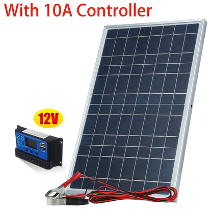 20W 12V Polycrystalline Solar Panel Kit Complete Portable Outdoor Rechargeable Solar Generator Cell Home Power System