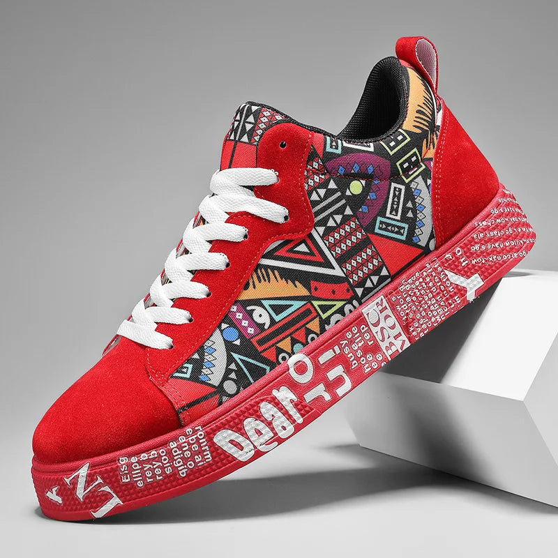 Men's Heart & Music Graphic Sneakers | Faux-Leather Low Tops | Casual Streetwear