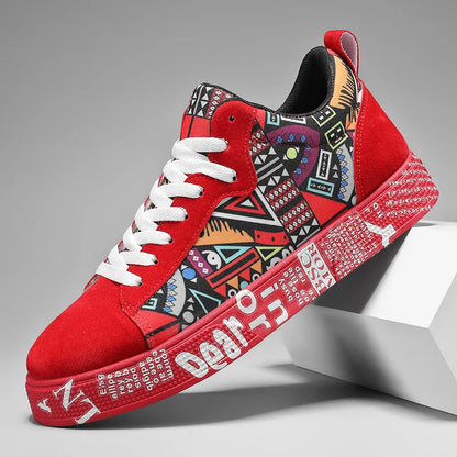 Men's Heart & Music Graphic Sneakers | Faux-Leather Low Tops | Casual Streetwear
