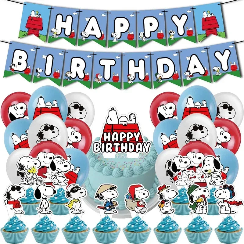 Happy Birthday Party Decorations Dog Banner Flag Foil Latex Balloons White Anime Supplies Baby Boy Girl Kids Cute Toy Gifts