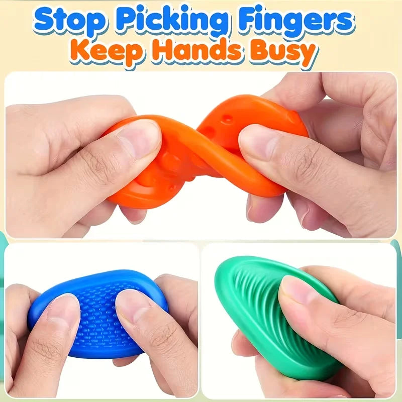 6 colorful tactile stones with soft and elastic textured pressure massage handballs