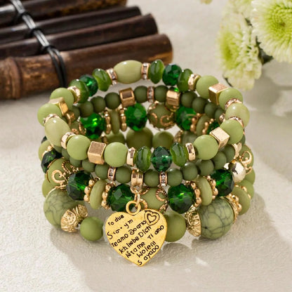 4pcs Boho Crystal Beads Chain Bracelet Set for Women Vintage Heart