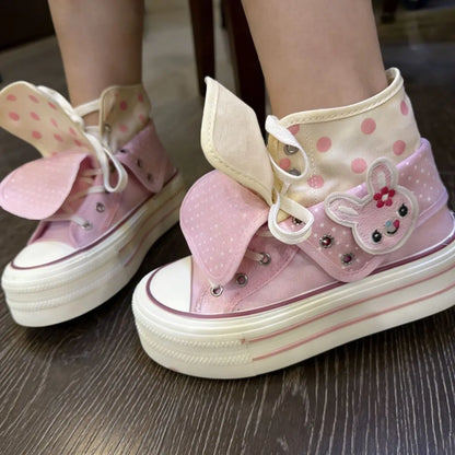 Chic Cartoon Women's Sports Shoes College Cute Platform High-top Summer Canvas Shoes for Girls Design Polka Dot Fold Sneakers