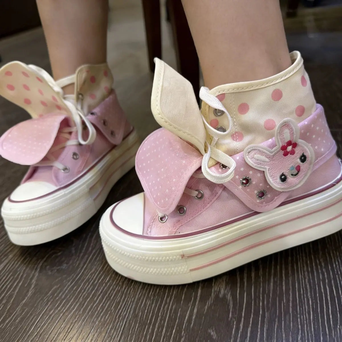 Chic Cartoon Women's Sports Shoes College Cute Platform High-top Summer Canvas Shoes for Girls Design Polka Dot Fold Sneakers