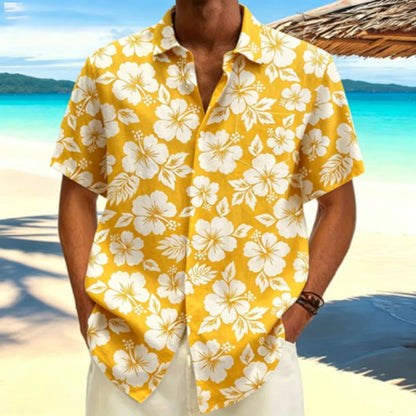 Men's short sleeved shirt light mature style Fusang flower short sleeved printed shirt European and American workplace business