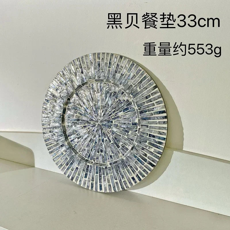 Decorative Plate Natural Shell Wood Plates Set Golden Beads Glass Steak Pasta Serving Tray Dinner Decoration Kitchen Tableware
