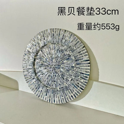 Decorative Plate Natural Shell Wood Plates Set Golden Beads Glass Steak Pasta Serving Tray Dinner Decoration Kitchen Tableware