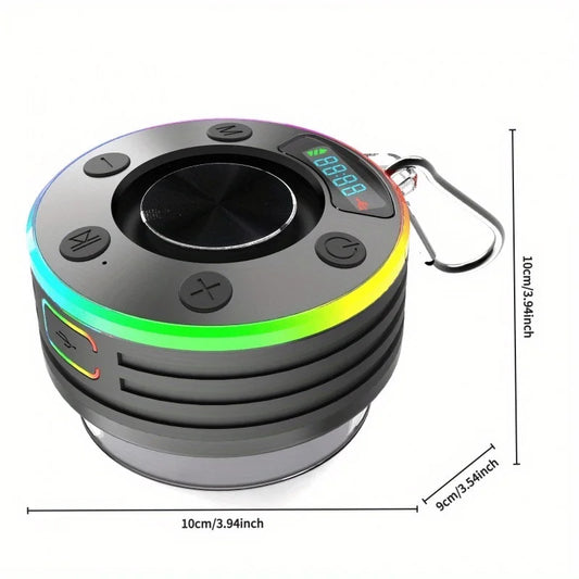 Portable Mini Bluetooth 5.3 Wireless Speaker, Powerful Suction Cup Design With RGB Ambient Light, TWS Stereo Pairing, TF Card & FM Radio Supported For Outdoor Shower Use