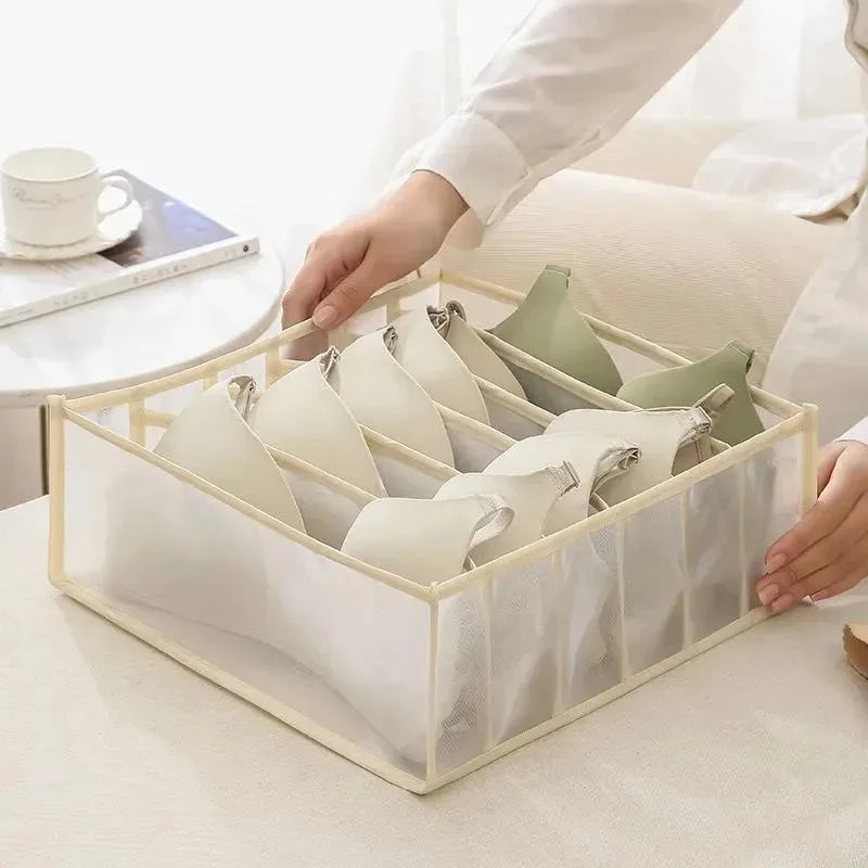 6-Grid Foldable Drawer Divider Underwear Storage Box, Wardrobe Organizer for Bras, Socks & Lingerie, Closet Storage Container