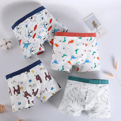 4PCS Children Panties Boy Cotton Boxer Breathable Kid Soft Comfortable Elastic Underpants Multipack Cute Cartoon Print Underwear