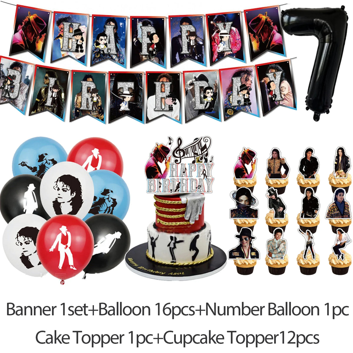 Michael Jacksons Birthday Party Decorations Fans Party Supplies Cake Topper Balloons Background Photo Studio Photography Props