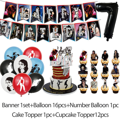 Michael Jacksons Birthday Party Decorations Fans Party Supplies Cake Topper Balloons Background Photo Studio Photography Props