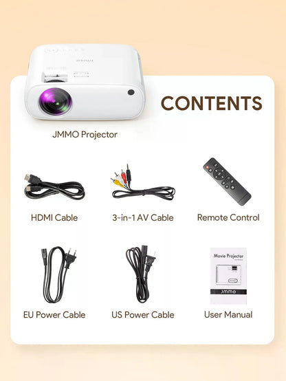 Projector, wireless Wi-Fi projector, full HD 1080P portable projector, suitable for movie projection on iOS/Android phones/tablets/laptops/PCs/USB drives/DVDs