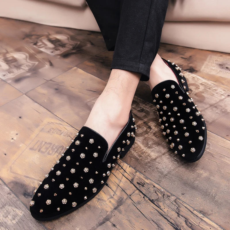 European Station foot loafers abrasive leather studded low top rivets pointed leather shoes for men 46 47 plus size