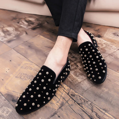 European Station foot loafers abrasive leather studded low top rivets pointed leather shoes for men 46 47 plus size