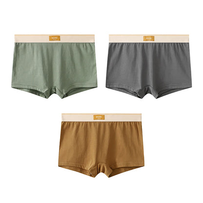 3PCS/Pack 100% Cotton Trendy Solid Women's Panties Knit Breathable Boxer Underwear Soft High Elastic Mid-rise Thin Boyshorts