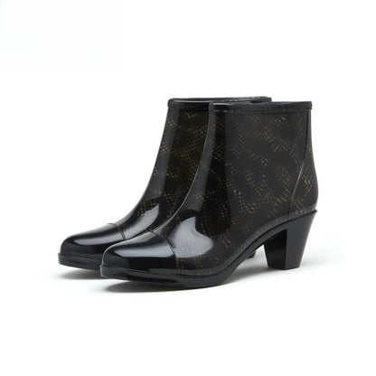 Luxury Designer Women Chunky Rain Boots Heels Rubber Shoes Waterproof Pvc Garden Work Galoshes Ankle Boot Rain Shoes Footwear