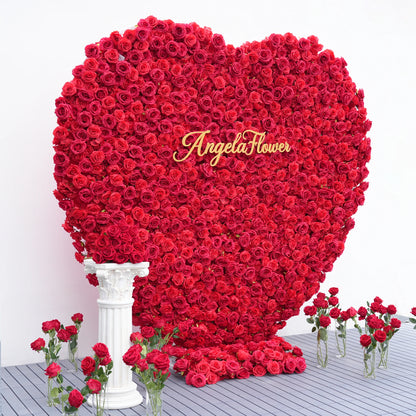 Angela Flower Red Rose Creative Love Heart Floral Wall Cloth Base Flower Arrangement Wedding Backdrop Frame Proposal Decor A7699
