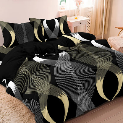 3Pcs Botanical Geometric Lines Floral Design Bedding Set Included 1 Duvet Cover & 2 Pillowcases For All-Season Home Dorm Decor