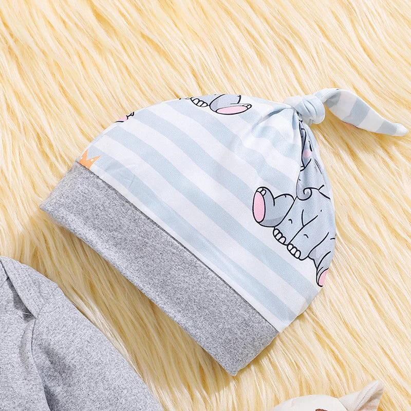 Citgeett Autumn Infant Baby Boys Girls Fall Outfits Long Sleeve Print Romper + Pants + Hat Set Spring Clothes