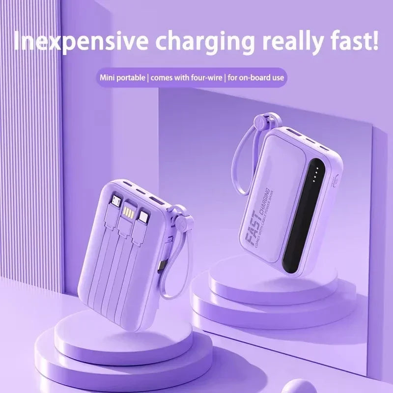 Lenovo CCC 500000mAh 4 Cables High Capacity Mini Power Bank Fast Charging Portable External Battery Supply New For iPhone Xiaomi