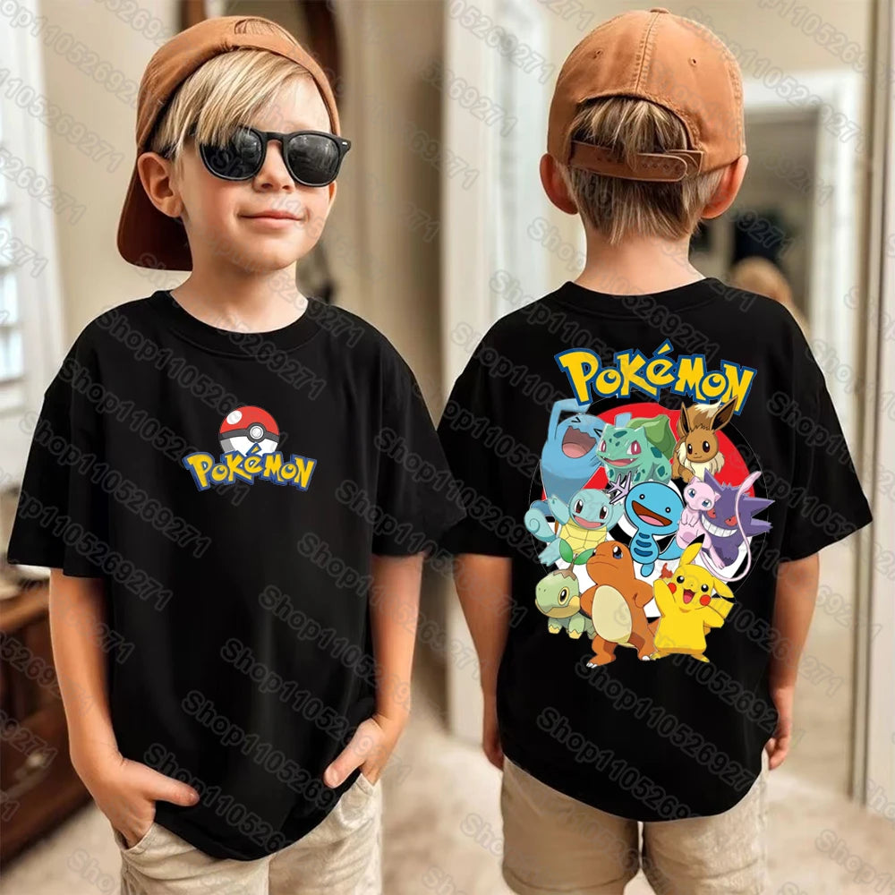 Pokemons Pikachu Cartoon Kids Printed T-Shirts Boys Girls Casual Short Sleeves Tops Children's Harajuku Fashion Tee Clothing