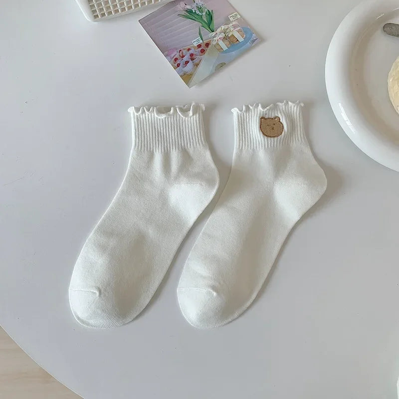 Ruffle Socks Women White Black Frilly Lolita Style Japanese Maiden Cute Kawaii Cotton Harajuku Princess Crew Socks Calcetines