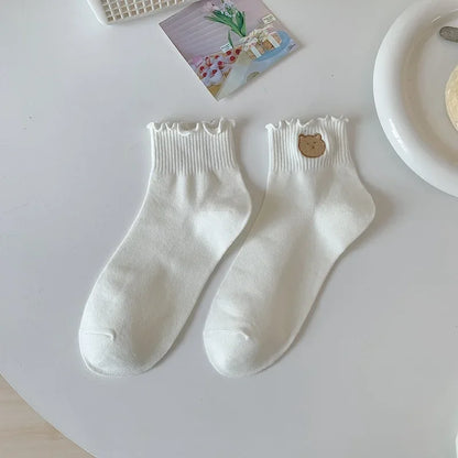 Ruffle Socks Women White Black Frilly Lolita Style Japanese Maiden Cute Kawaii Cotton Harajuku Princess Crew Socks Calcetines