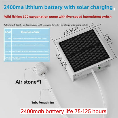 370 Solar Air Pump Portable Outdoor Fishing, Lithium Battery Powered High Power Oxygen Pump