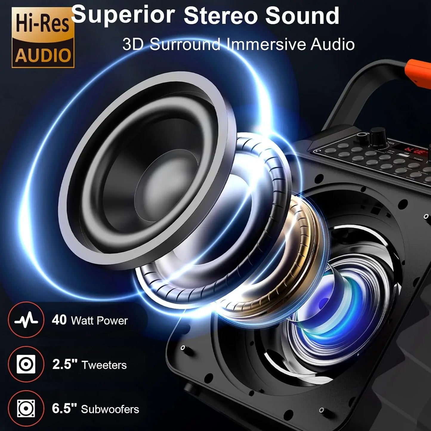 Portable Bluetooth Karaoke Speaker with 6.5-Inch Subwoofer, Two Wireless Microphones, and PA System for Adults, Supports Vocal Remover & REC, Home and Party Singing Machine (Black)
