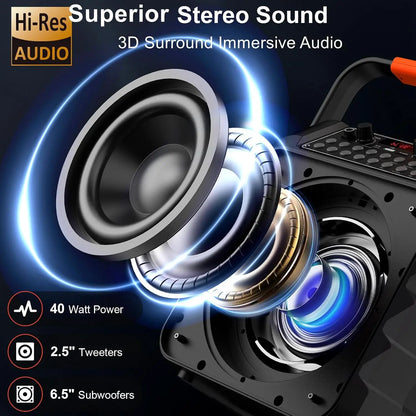 Portable Bluetooth Karaoke Speaker with 6.5-Inch Subwoofer, Two Wireless Microphones, and PA System for Adults, Supports Vocal Remover & REC, Home and Party Singing Machine (Black)
