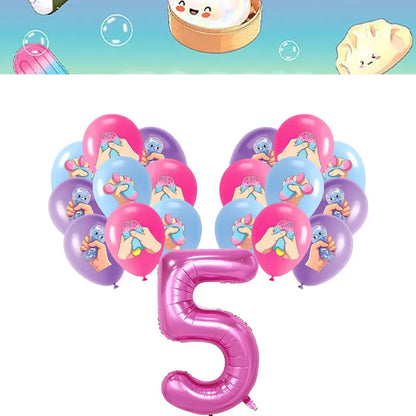 Squishy Bao Bun Themed Birthday Party Decorations Set Tableware Paper Plates Cups Cute Squishy Gift Bags Balloon Banner Supplies