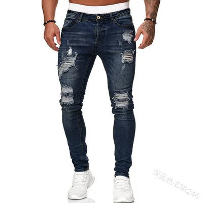 2025 New mbroidery Skinny Ripped Jeans Men Cotton Stretchy Hole Slim Fit Hip Hop Denim Pants Casual Jeans for Men Jogging Trouse